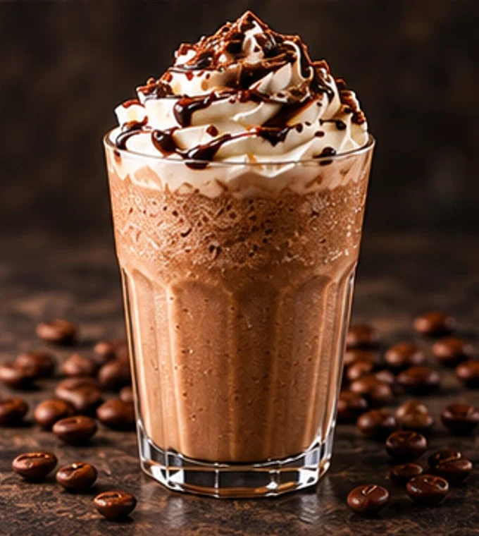 Frappé con crema y cobertura